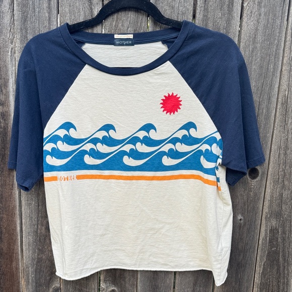 MOTHER Tops - MOTHER Navy and Cream Wave Tee